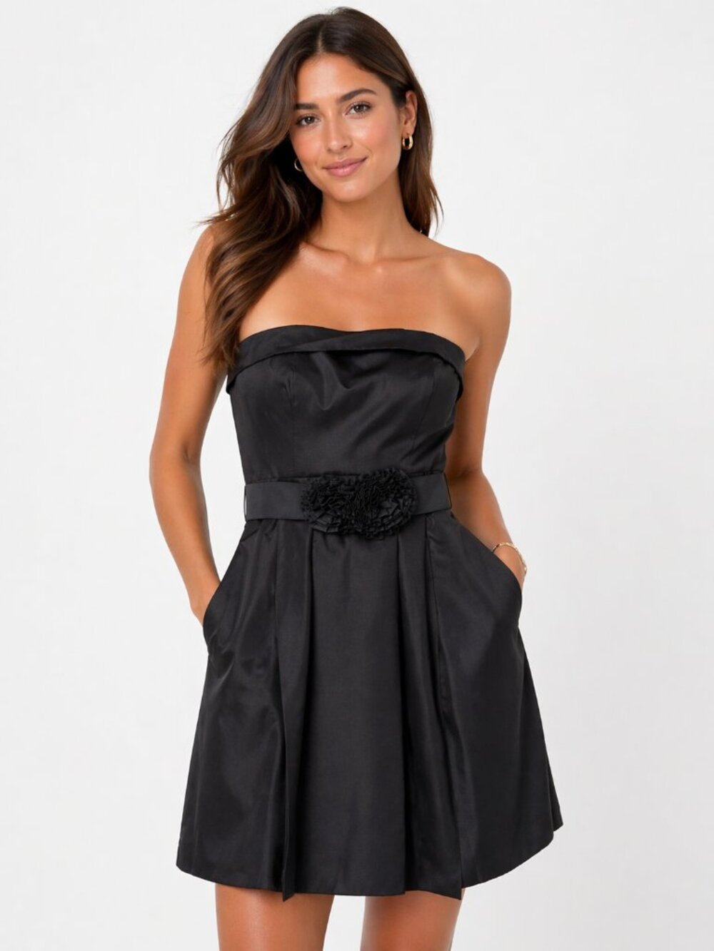 WHBM Strapless Black Cocktail Dress Size 4 Fit Flare Mini Little Black Dress - Picture 12 of 12